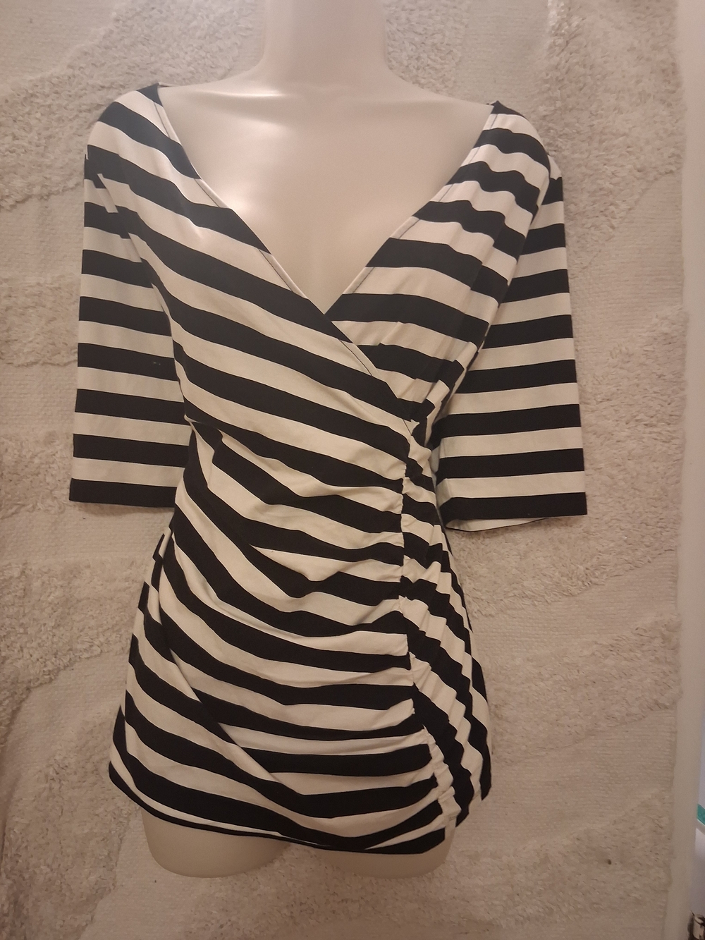 Ann Taylor Black and White Striped Wrap-Style Top